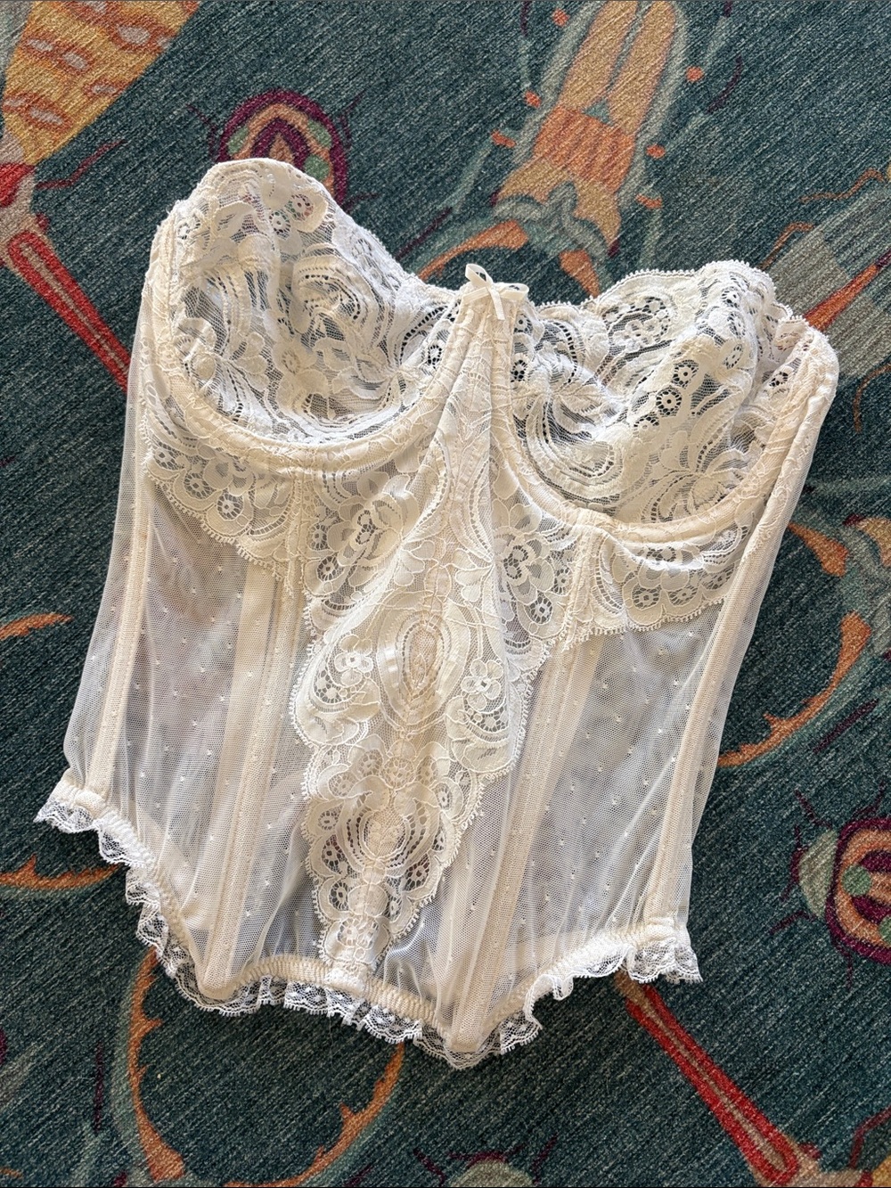 Vintage 80s Victoria’s Secret Lace Embroidered Bustier Corset Top - White 36
